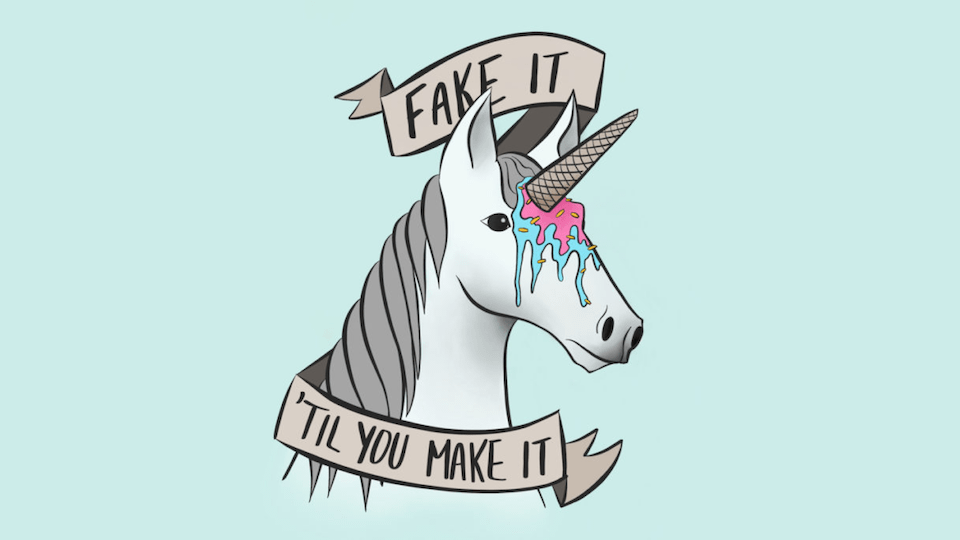 Horse with ice cream on its forehead that looks like a Unicorn